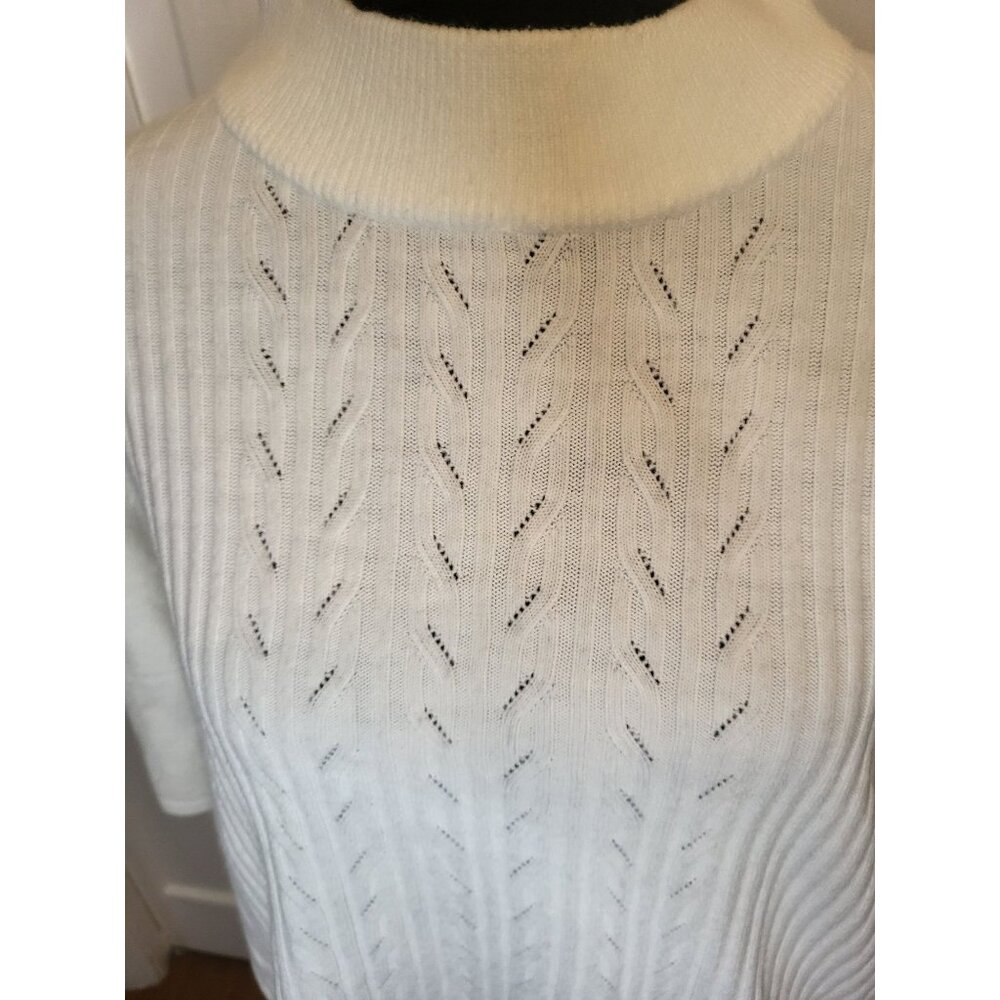 Vintage 90s Ivory Mock Neck Cable Knit Sweater XL Old Money Classic Preppy - Picture 7 of 8
